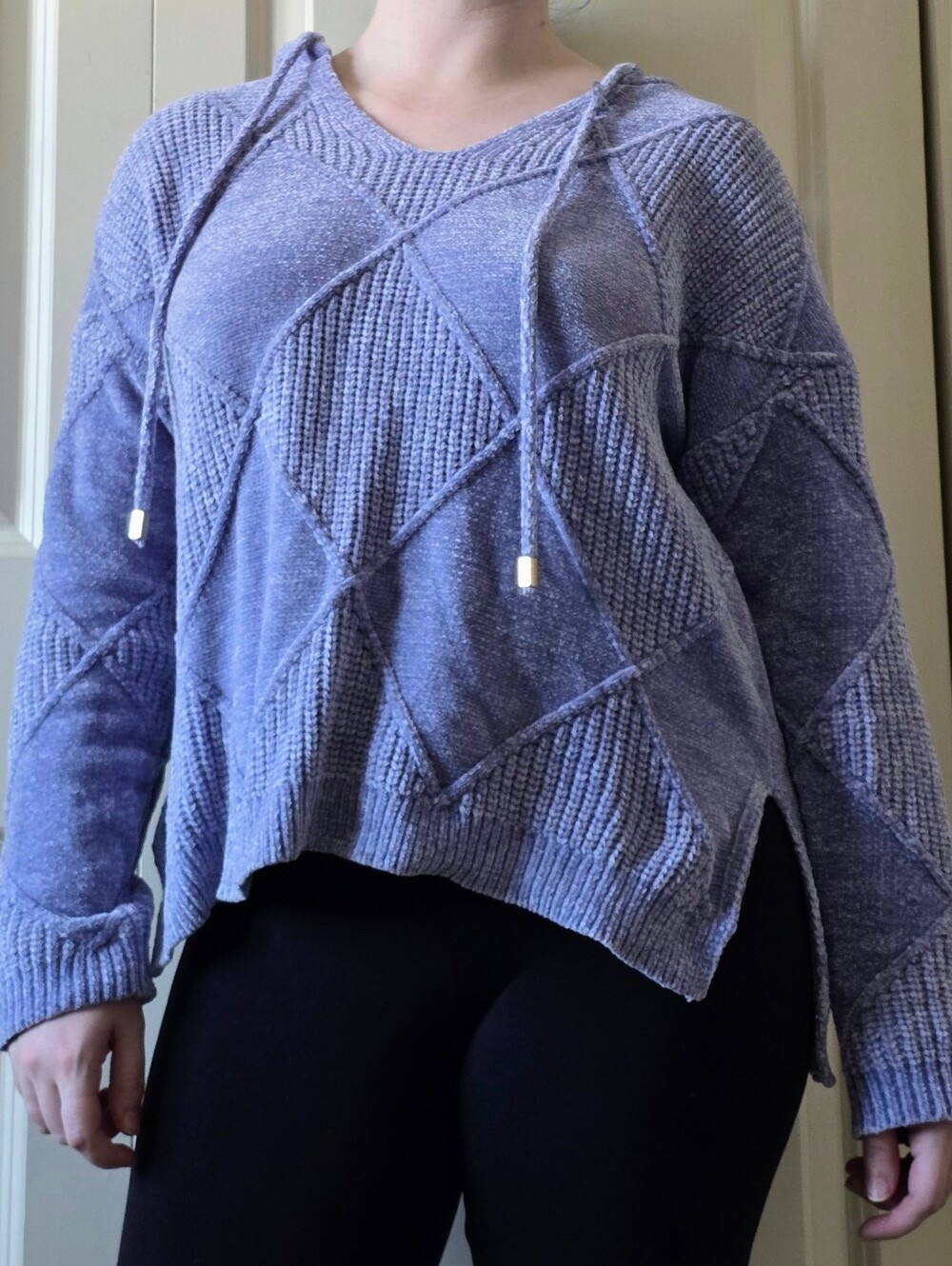 Cynthia Rowley: Periwinkle Blue Plush Chenille Diamond Knit Hooded Sweater